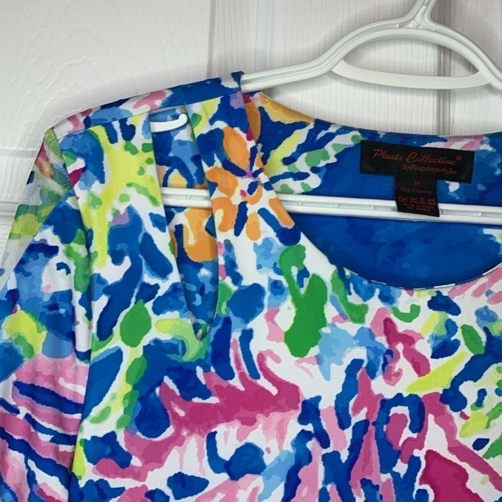Pleats Collections by Pings Imports Floral Print Tunic 3/4 Sleeves Womens Size M - Picture 3 of 7